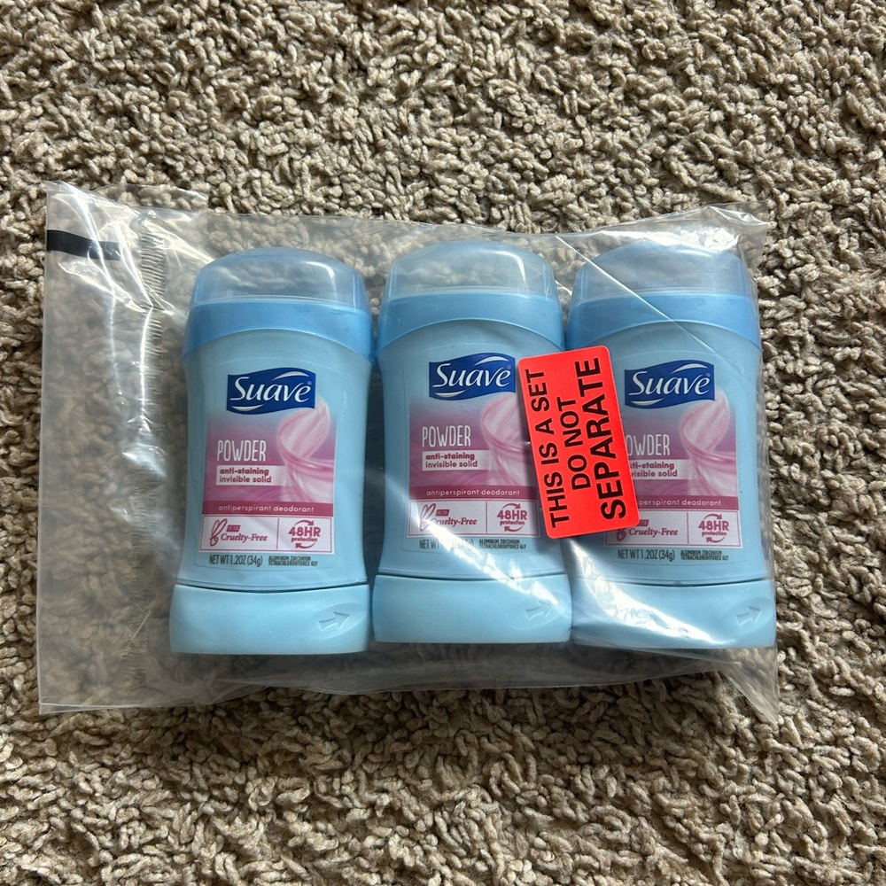Suave Antiperspirant Deodorant Women, 48hr Protection, Powder, 1.2 oz (Set of 3)